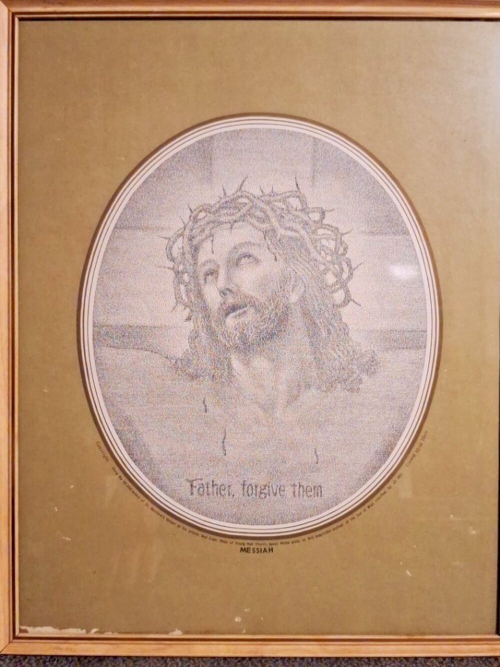 Vintage 1970s Framed Christian Word Art Gwang Hyek Rhee Father Forgive Them